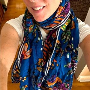 J. Crew NWTs XL 84 in  x 28 in wide linen blend Blue Floral Scarf